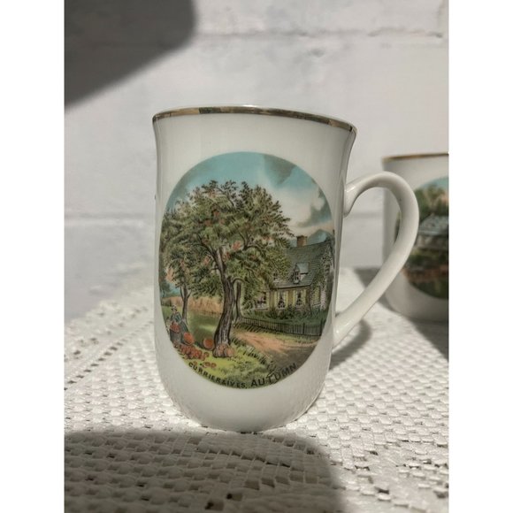 Vintage Set of 4 Currier and Ives Seasons Cups Mugs Winter Autumn Spring Summer - Picture 6 of 10